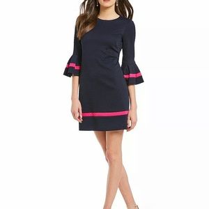 ELIZA J Fit & Flare Textured Navy Pink Dress 4